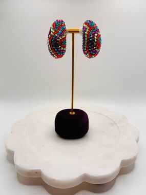 Vintage Richard Kerr Rainbow Rhinestone Clip On Statement Earrings